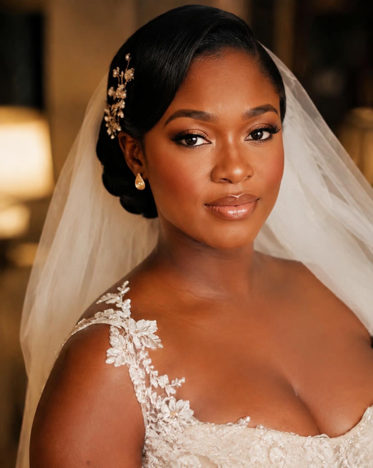 Ghanaian bride with radiant bridal makeup and ivory veil